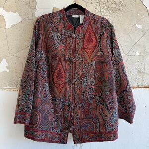 Vintage Tapestry Jacket Boho Paisley Coat Southwestern White Stag Womens Plus 16